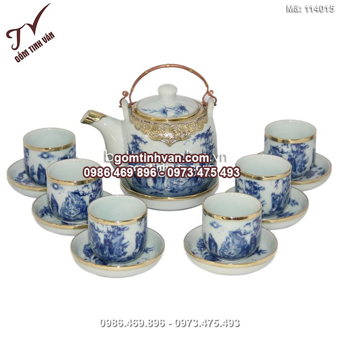 Bộ vại bọc đồng men cổ - vẽ trúc lâm thất hiền - 114015