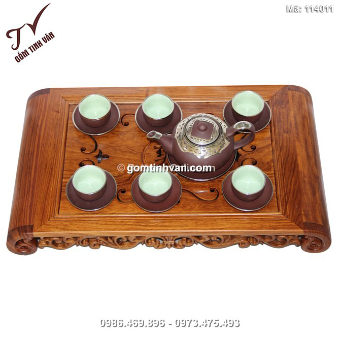 Bộ ấm pha trà Phúc Lộc Thọ - bọc đồng 0.4L và khay - 114011