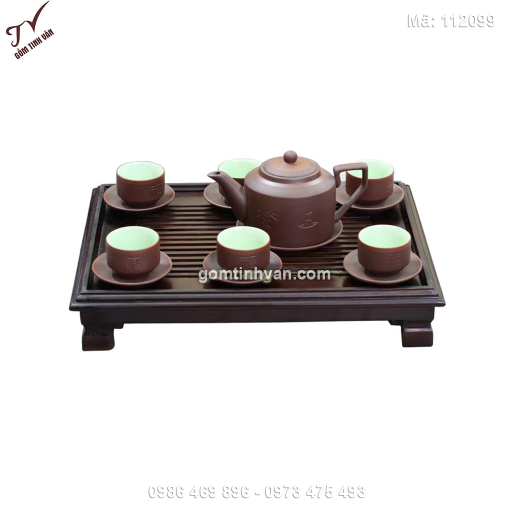 Bộ ấm chén gốm tử sa quai vuông - 112099