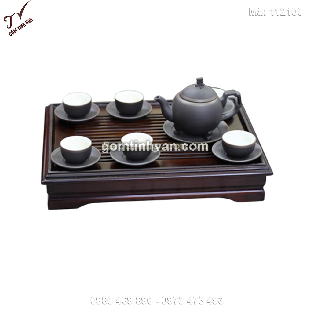Bộ ấm chén cây thông chỉ bạc kèm khay - 112100