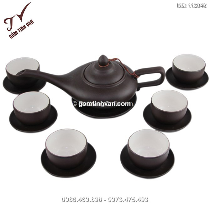 Bộ ấm chén gốm Bát Tràng - Aladanh - lòng trắng - 112046