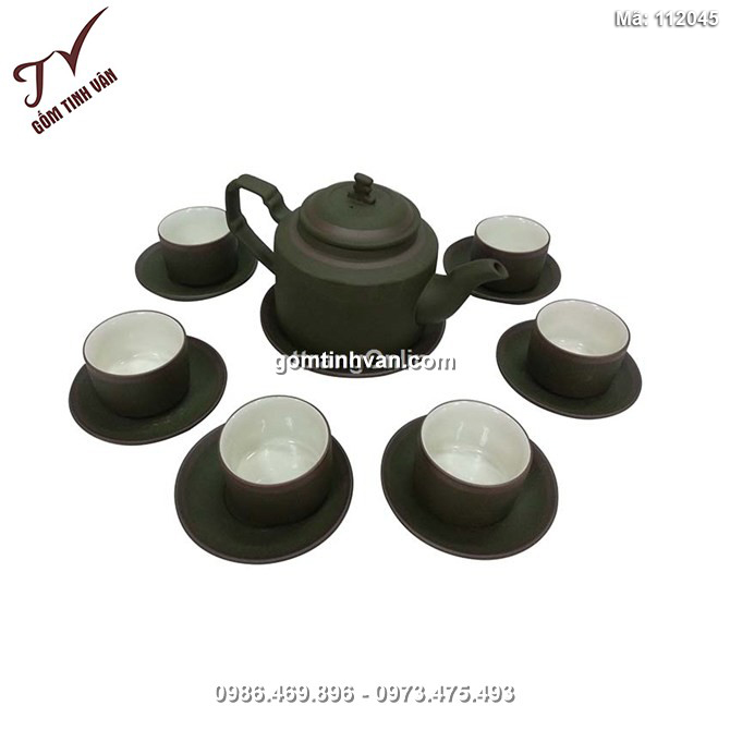 Bộ ấm chén tử sa cây thông ( men xanh rêu ) - 112045