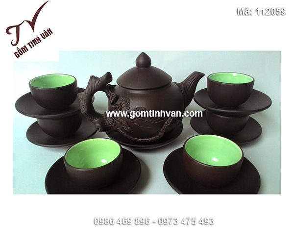 Bộ ấm chén tử sa đắp nổi cây tùng - 112059