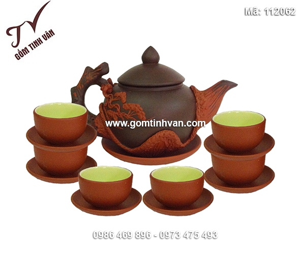 Bộ ấm chén tử sa đắp nổi cây tùng - 112062