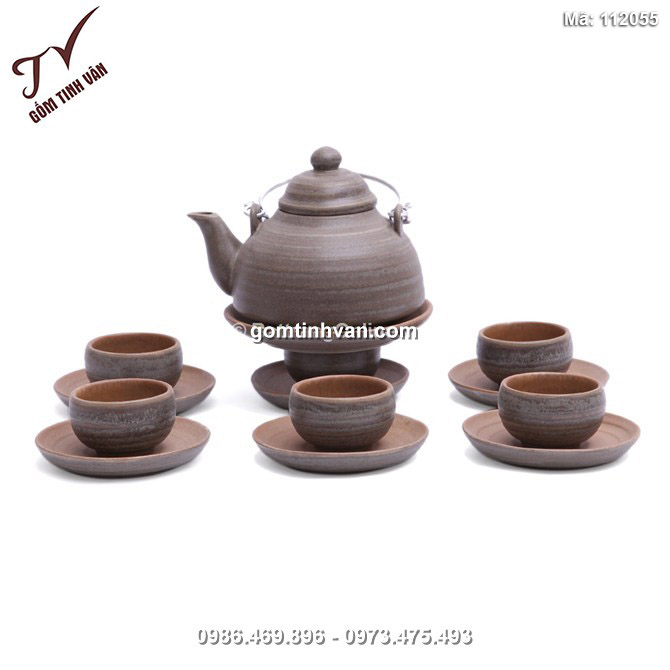 Bộ ấm chén hình chóp 3 chân màu rêu - 112055