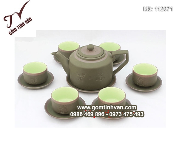 Bộ ấm chén tử sa xanh chỉ tím - 112071