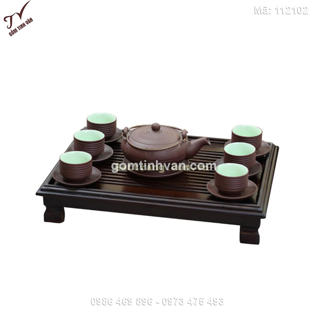 Bộ ấm chén miệng rộng quai đồng kèm khay - 112102