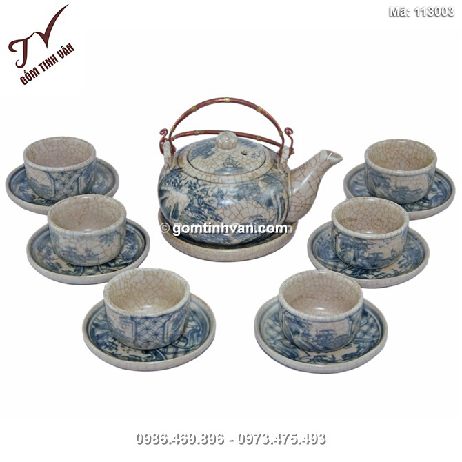 Bộ ấm chén dáng trái cam - men rạn cổ - 113003