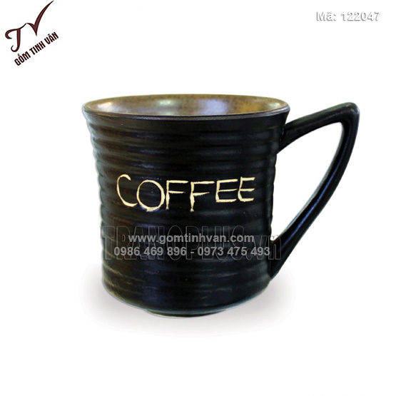 Cốc sứ cafe men gốm màu đen quai vếch - 122047