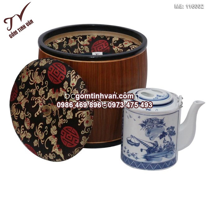 Ấm tích và bao ấm ủ thêu hoa gấm - dung tích 1 lít - 116003