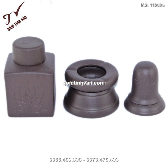Bộ phụ kiện gốm - gạt tàn - lọ chè - ống tăm - màu đen - 118005