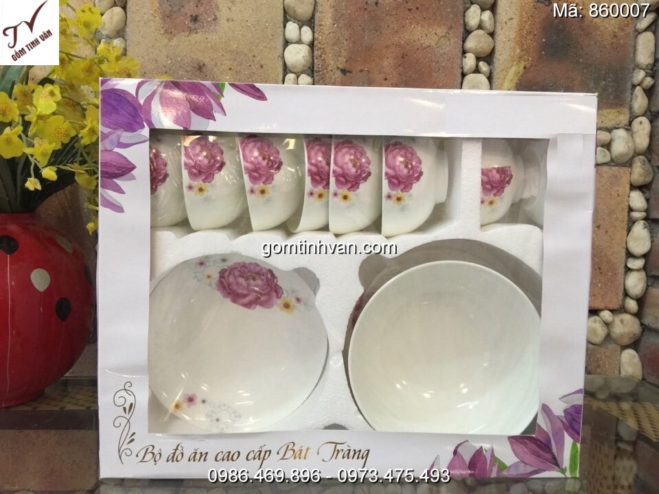 Bộ chén đĩa in logo gốm sứ bát tràng - 860007