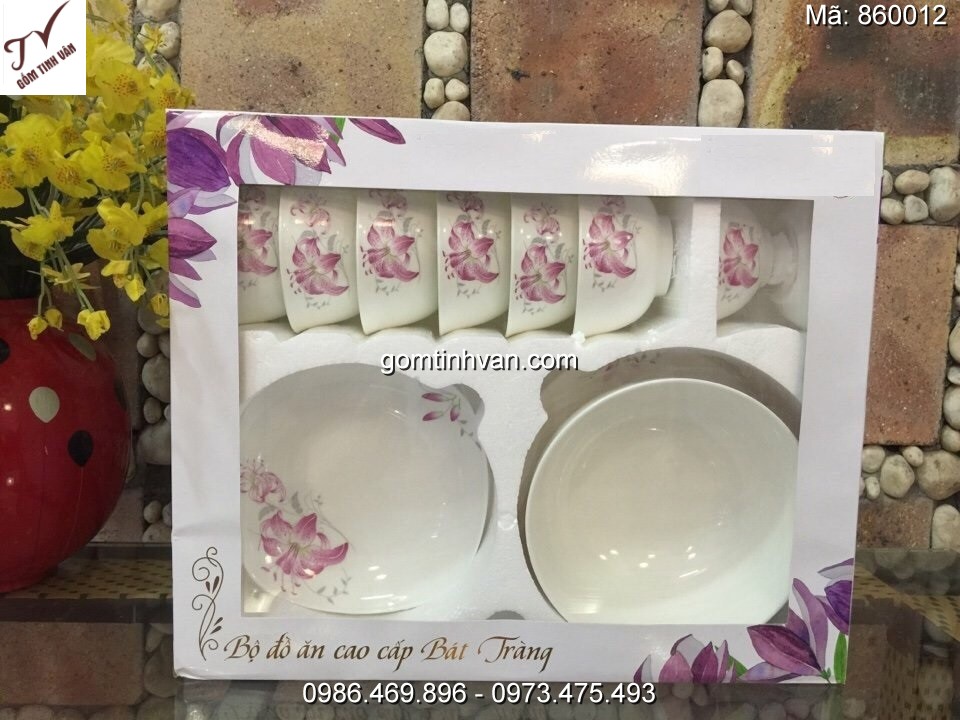 Bộ chén đĩa in logo gốm sứ bát tràng - 860012
