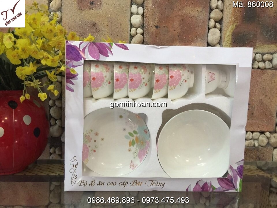 Bộ chén đĩa in logo gốm sứ bát tràng - 860008