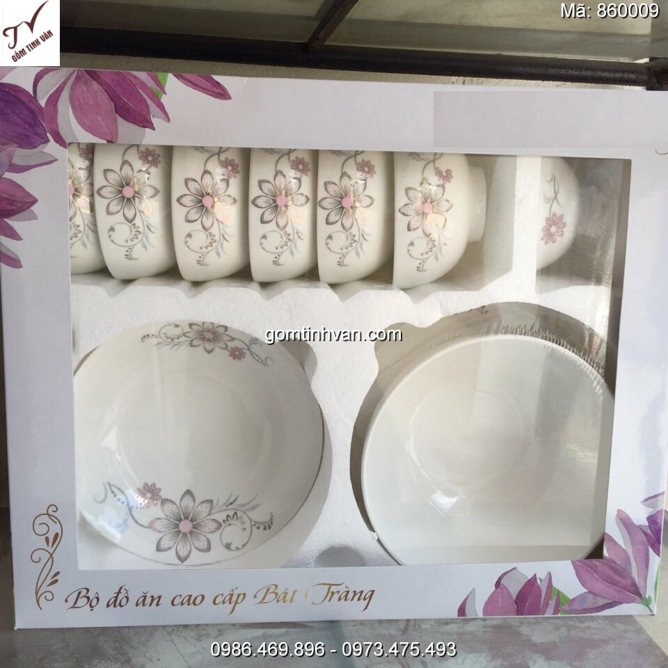 Bộ chén đĩa in logo gốm sứ bát tràng - 860009