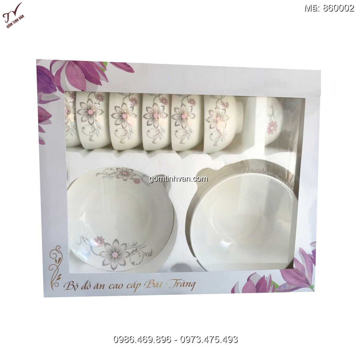 Bộ chén đĩa in logo làm quà gốm sứ Bát Tràng - 860002