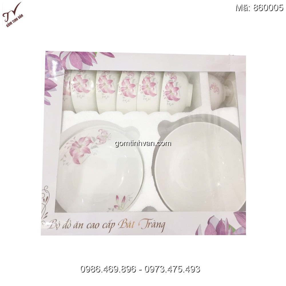 Bộ chén đĩa in logo làm qua tặng của gốm sứ Bát trang - 860005