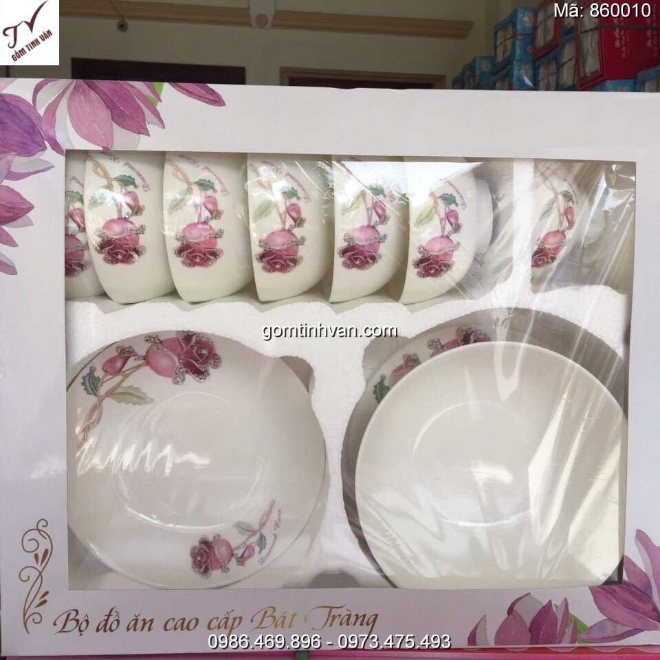 Bộ chén đĩa in logo gốm sứ bát tràng - 860010