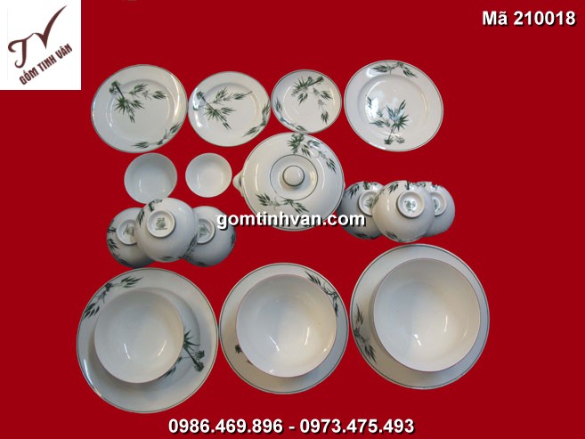 Bát đĩa trắng vẽ trúc-210018