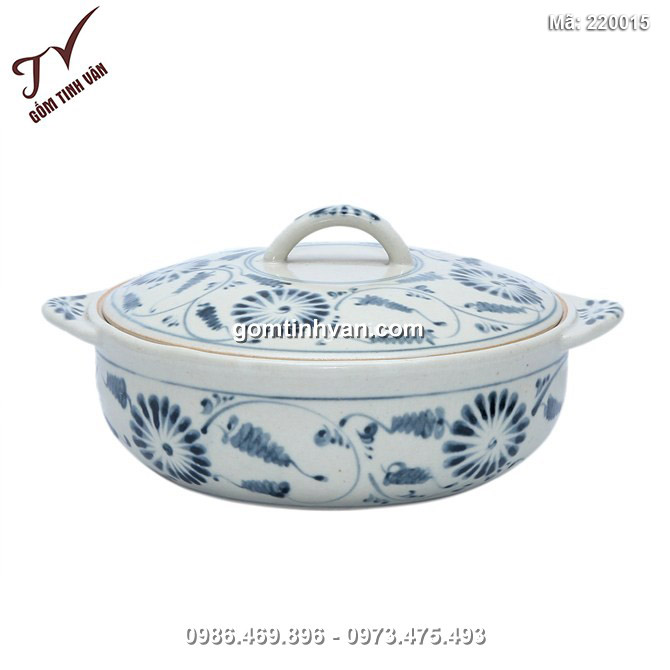 Âu đựng cơm men rạn vẽ hoa cúc chỉ đen, đường kính 17cm, cao 5,6cm - 220015