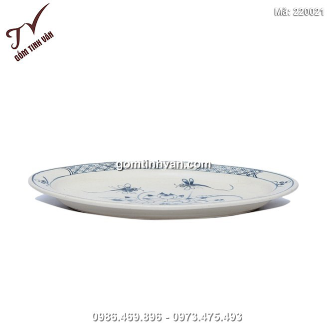 Đĩa bầu dục vẽ sen - dài 28cm ,rộng 18,5cm - 220021