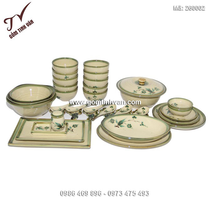 Bộ đồ ăn Bát Tràng 37 món - lá xanh - 260002