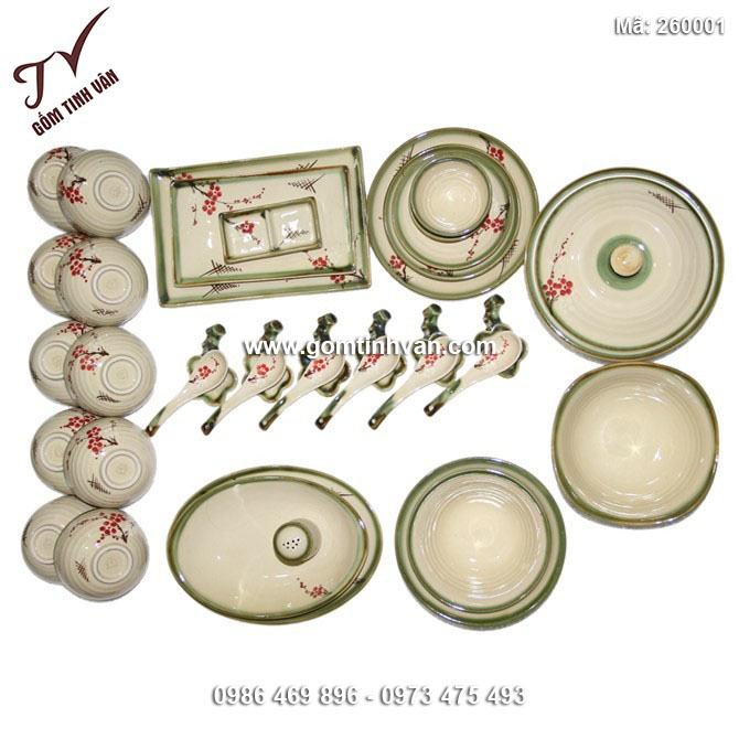Bộ đồ ăn Bát Tràng 37 món vẽ Hoa đào - 260001