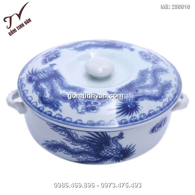 Âu đựng cơm vẽ Phượng - men xanh lam - cao 7 cm - đường kính 20 cm - 250010