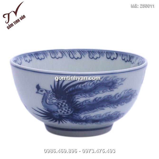 Bát tô vẽ Phượng men xanh lam đường kính 16 cm - 250011