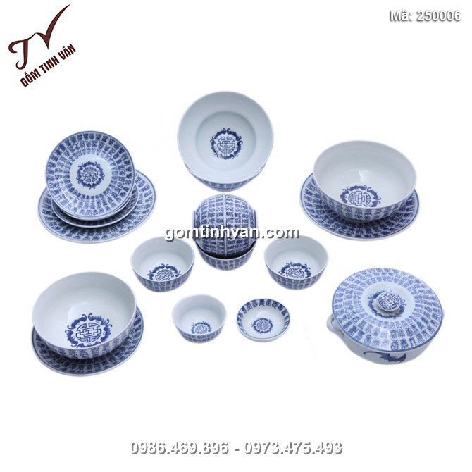 Bộ đồ ăn bách phúc - men lam cổ - 250006