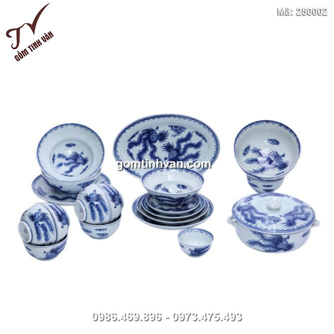 Bộ đồ ăn vẽ Phượng - Men xanh lam - 250002