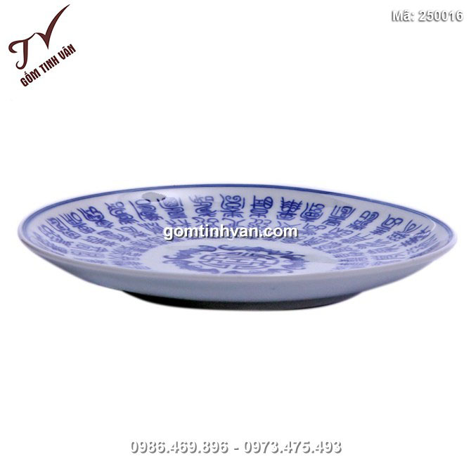 Đĩa đựng đồ ăn bách phúc - men xanh lam - đường kính 22 cm - 250016