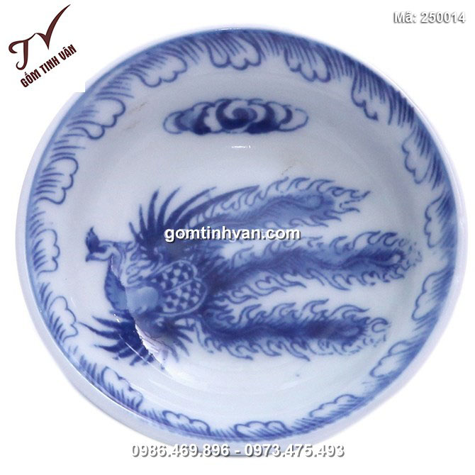 Đĩa đựng gia vị vẽ Phượng - men xanh lam - cao 2 cm - đường kính 9 cm - 250014