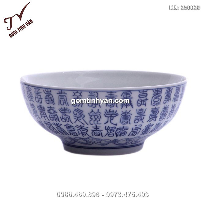 Tô đựng canh bách phúc - men xanh lam cao 7 cm - đường kính 19 cm- 250020