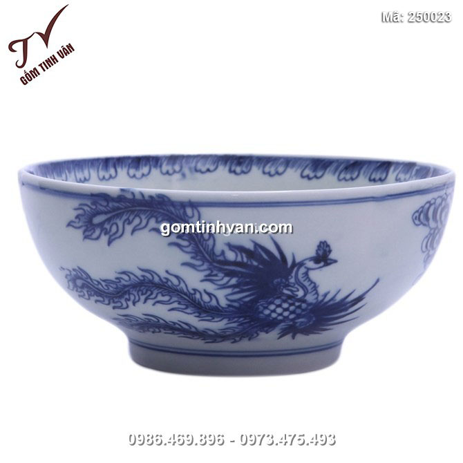 Tô canh vẽ phượng - men xanh lam - cao 7 cm - đường kính 19 cm - 250023