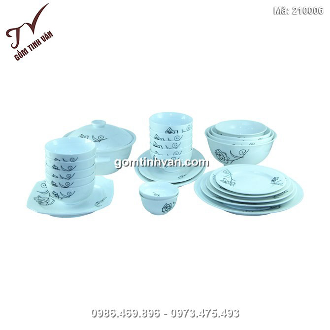 Bộ đồ ăn Bát Tràng 25 món - Hoa hồng đen - 210006