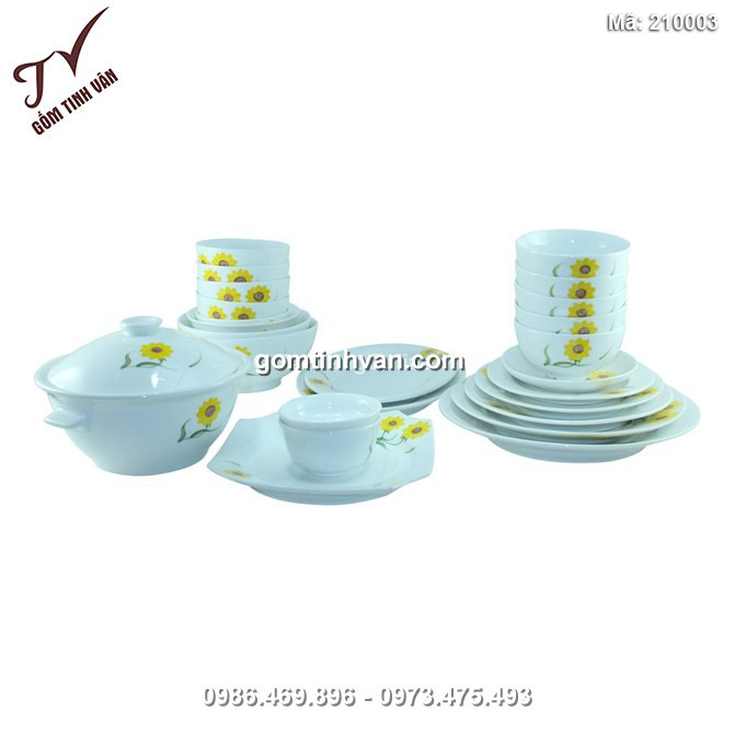 Bộ đồ ăn Bát Tràng 25 món vẽ Hoa hướng dương - 210003