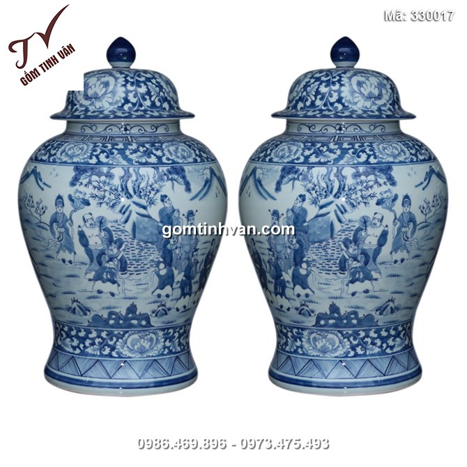 Chóe tài lộc vẽ bát tiên du xuân men lam cổ 40 lít - 330017