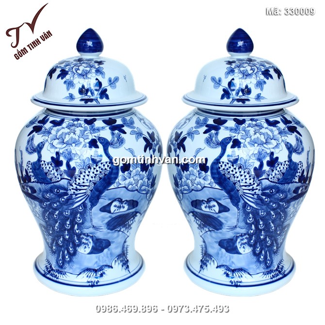 Chóe tài lộc vẽ chim công mẫu đơn 12 lít cao 48cm rộng 25cm - 330009