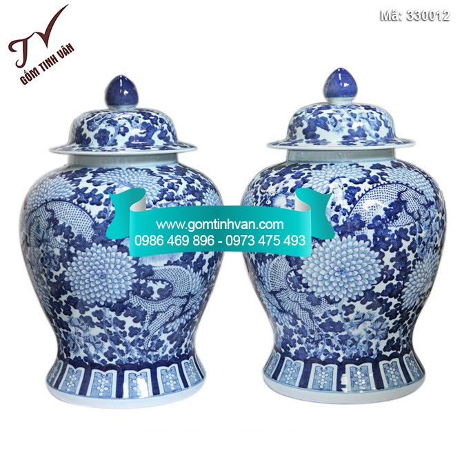 Chóe tài lộc vẽ rồng tiến lộc men lam cổ 40 lít - 330012