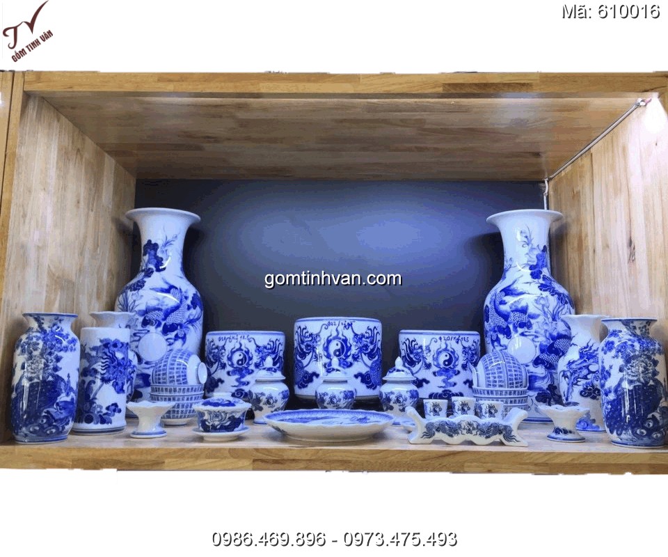 Đồ thờ lam vẽ rồng gốm sứ bát tràng - 640016