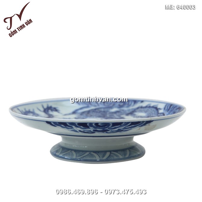 Mâm bồng Rồng Phượng - men lam cổ - đường kính 27 cm - 640003