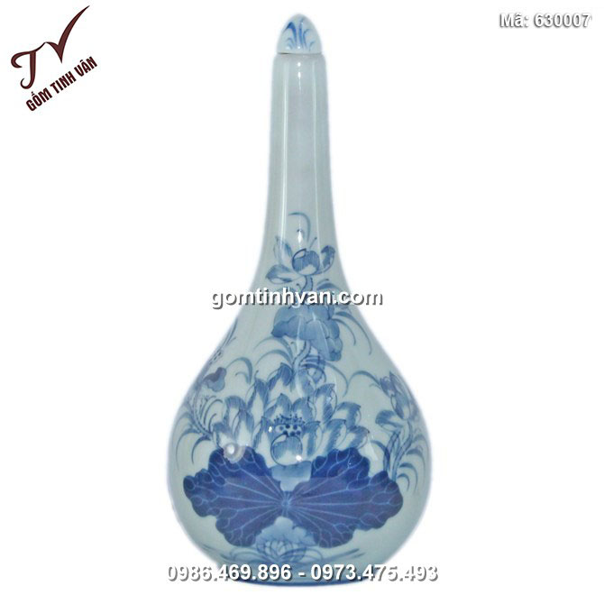 Nậm rượu 1 bầu - Vẽ hoa sen - Men lam - 630007