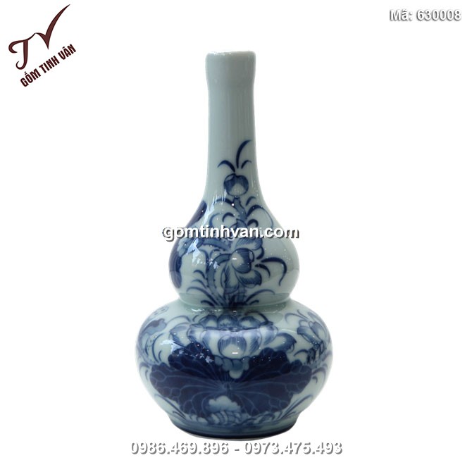 Nậm rượu hồ lô - vẽ hoa sen - Men lam - 630008