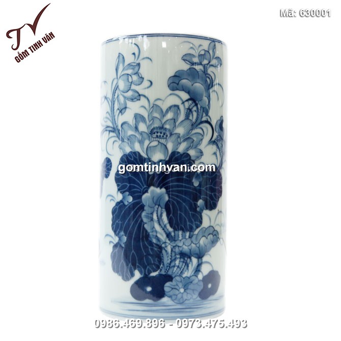 Ống cắm hương men lam vẽ hoa sen - 630001