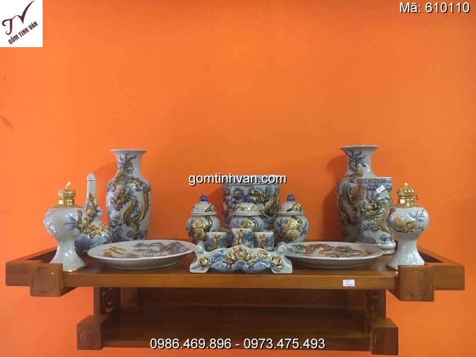 Bộ đồ thờ men rạn đắp nổi gốm sứ bát tràng - 610110