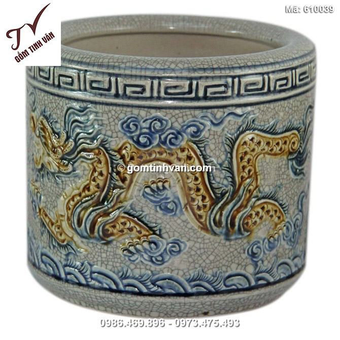 Bát hương Rồng nổi - men rạn cổ - đường kính 12cm - 610039