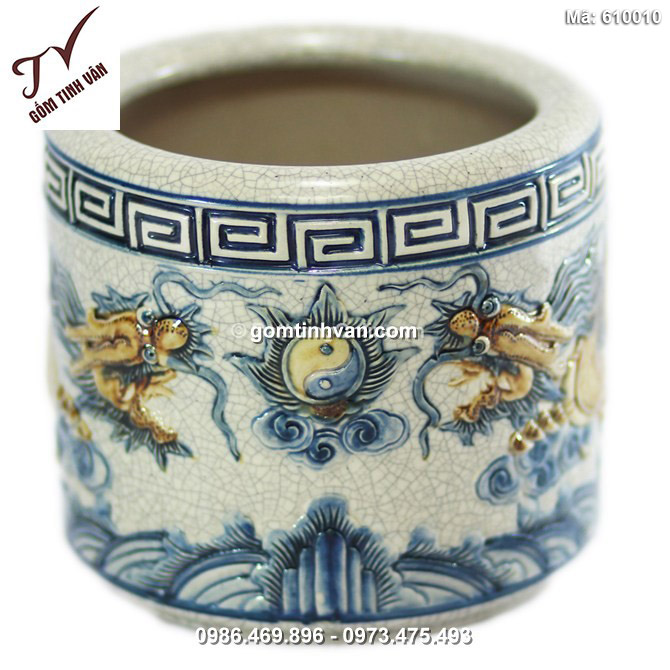Bát hương Rồng nổi - men rạn cổ - đường kính 16 - cao 14 cm - 610010
