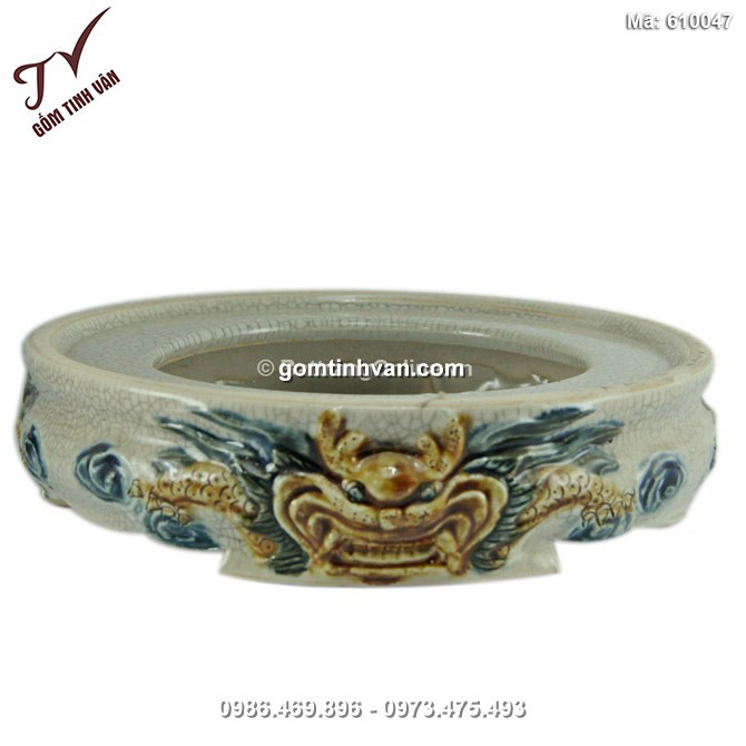Chân bát hương - men rạn cổ - đắp nổi - đường kính 22cm - 610047