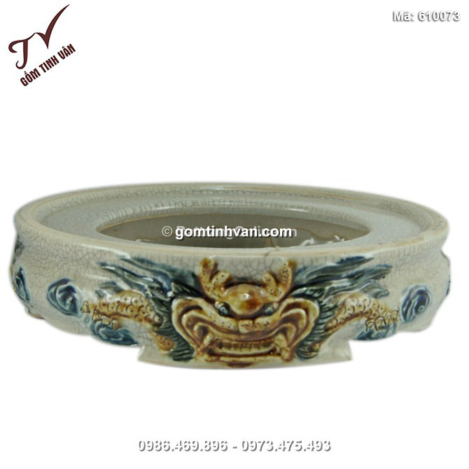 Chân bát hương - men rạn cổ - đắp nổi - đường kính 32cm - 610073